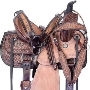 Conjunto de Silla de Montar para Caballo de Cuero Occidental Hecha a Mano y con Grabado Artesanal |   Arnés de Equitación Premium con Diseño Trenzado y Tallado Floral - Product Image 3