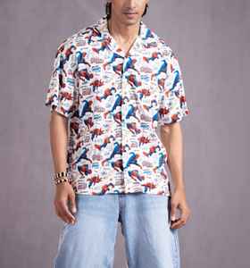 เสื้อฮาวายชาย แขนสั้น ผ้าฝ้ายพิมพ์ลายต้นปาล์ม คอปกพับได้ เสื้อสำหรับวันหยุด ระบายอากาศได้ดี - Product Image 4