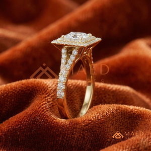 14K/18K Solid Gold Princess Cut Moissanite/Diamond Engagement <b>Ring</b> for Women, Double Halo Pave Diamond <b>Split</b> Shank <b>Ring</b> - Product Image 2