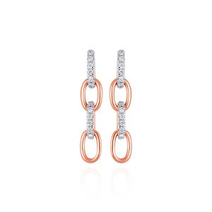 Boucles d'oreilles pendantes modernes à maillons ovales entrelacés en finition or rose avec diamant de laboratoire brillant, bijoux de luxe pour femmes - Product Image 1