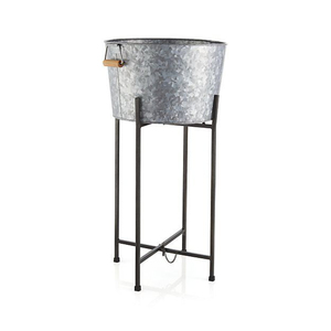 Galvanized Steel Ice Bucket with Stand Metal Beverage Tub <b>Drink</b> <b>Cooler</b> for Outdoor Garden Parties and Events - Product Image 2