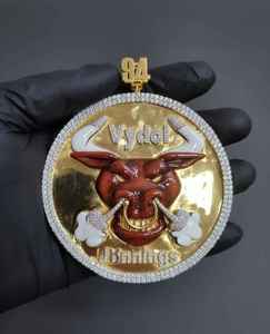 Pendentif Vydell Tête de Taureau en Or 24K avec Sertissage de Strass, Breloque Hip-Hop pour Hommes - Product Image 3