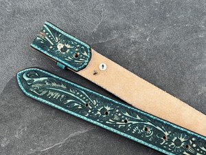 Ceinture Western en cuir véritable pleine fleur, faite à la main, avec boucle en cuir et garniture turquoise, pour femme - Product Image 4