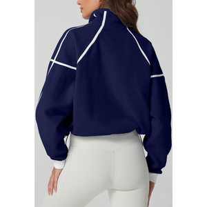 2026 Trending <b>Women's</b> <b>Navy</b> Fleece Half-Zip Crop Sweatshirt Stand Collar Drop-Shoulder Full Sleeve Autumn Casual Wear ODM OEM - Product Image 2