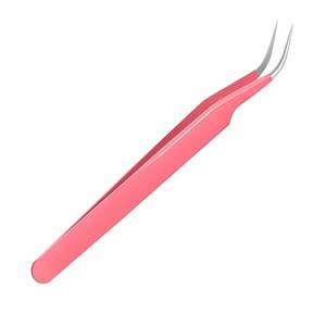 Pince à épiler pour cils à pointe incurvée rose, en acier inoxydable, précision, pointe lisse, manche long - Product Image 1