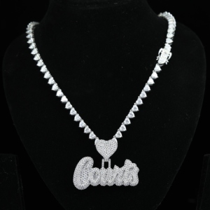 Men's 925 Silver Gold Plated Heart Moissanite Chain Hip-hop Style Personalized English Pendant Necklace - Product Image 6