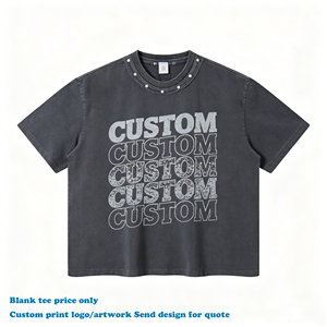Vintage Boxy T-shirt New Design Washed T-shirt with Decorative studded Neckline High Quality 100% Cotton Men's <b>Tshirts</b> - Product Image 1