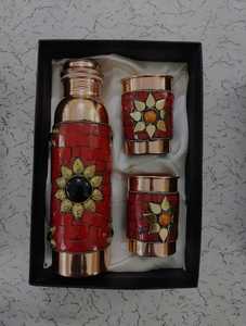 Attractive Pure Copper <b>Water</b> <b>Bottle</b> Handcrafted Mosaic Stone Work Leak Proof Design Anti-corrosion Coating Dishwasher Safe - Product Image 4