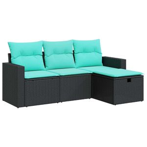 Set divano da giardino in Poly Rattan nero 4 pezzi con cuscini eleganti mobili da esterno - Product Image 2