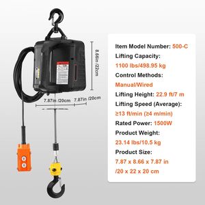 Argano Elettrico Portatile 2-in-1 da 1500W, Capacità 1100 Libbre, Altezza di Sollevamento 22.9 Piedi, Velocità 13 Piedi/Min, Telecomando Cablato - Product Image 3