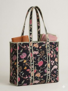 Vintage Floral Quilted Cotton Tote <b>Bag</b> Handmade Block Print Shoulder <b>Bag</b>. - Product Image 2