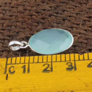 Pendentif en calcédoine aqua naturelle, collier en argent sterling 925, charme en pierre précieuse, bijoux fins faits à la main pour femmes, fournisseur en gros - Product Image 3