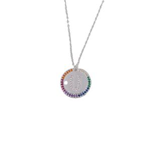 Collar de Cadena con Colgante Redondo Premium, 26 Letras Inglesas, Collar de Circonia, Estilo Europeo Americano, Collares de Cristal de Colores - Product Image 5