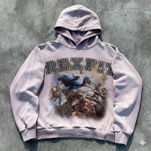 Sudadera con Capucha Rexfit Sports con Logotipo Personalizado, Estilo Vintage Lavado al Ácido, Sudadera de Alta Calidad con Pedrería y Bolsillos - Product Image 1