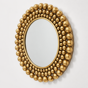 Miroir mural rond à perles dorées, cadre décoratif à bulles, miroir d'appoint de luxe pour salon, chambre, entrée, décoration intérieure - Product Image 2