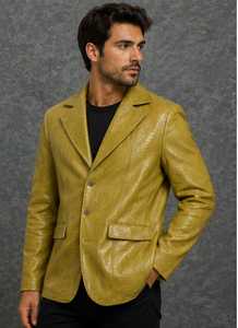 Veste en cuir Champ King Gold à motif gaufré, col rabattu, simple boutonnage, manches classiques - Product Image 5