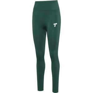 Leggings longs taille haute pour femmes, vert uni, sans couture, avec logo blanc sur la jambe droite, en Spandex et Polyester, pour le yoga - Product Image 5