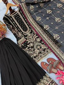 Ensemble Salwar Kameez pour femme, en fausse fourrure épaisse, avec dupatta et pantalon, séchage rapide, toutes saisons, Diwali - Product Image 4