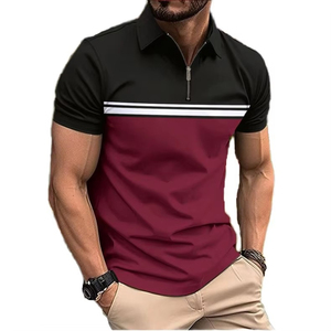 T-shirt décontracté pour homme en coton respirant à manches courtes, col zippé, color block, dégradé, avec imprimé numérique, idéal pour le golf - Product Image 5