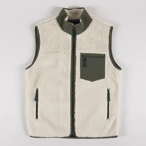 Ivory Cream Olive Green Unisex Sherpa Fleece <b>Vest</b> Full Zip Stand Collar Triple Zip Pockets Custom Sherpa Fleece <b>Vest</b> OEM Clothes - Product Image 2