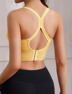 Top Deportivo Corto Acanalado Amarillo Transpirable con Logo Frontal, de Alta Sujeción y Sin Costuras para Yoga, Gimnasio y Entrenamiento - Product Image 2