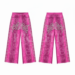 กางเกงขายาวทรงกระบอกพิมพ์ลายผ้าแคนวาสแบบกำหนดเอง ประดับด้วยคริสตัล สไตล์สตรีทแฟชั่นสุดเทรนดี้ ทันสมัย ผลิตจากผ้าฝ้าย 100% - Product Image 4