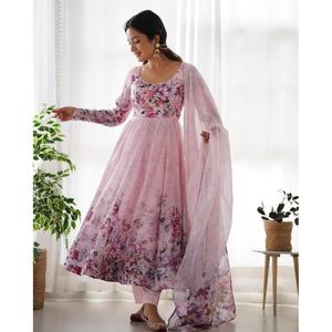 ORGANZA ATRACTIVA BATA DE TRABAJO ESTAMPADO HERMOSO FONDO CON DUPATTA BEBÉ ROSA - Product Image 1