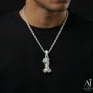 Collier pendentif hip-hop en moissanite plaqué or rose ton argenté avec breloque numéro 1 et chaîne corde, bijoux pour homme pour soirée - Product Image 1