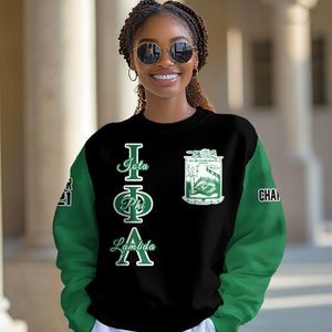 Chaqueta Universitaria Personalizada Iota Phi Lambda, Chaqueta Universitaria Negra con Verde Esmeralda, Sudadera de la Hermandad Iota Phi Lambda - Product Image 1