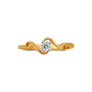 Anillo Delicado de Oro Amarillo de 14K con Acento de Diamante Redondo, Banda Ondulada Moderna, Joyería Sencilla y Elegante para Uso Diario, Regalo de Aniversario - Product Image 3