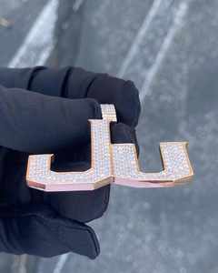 Colgante de Letra Iced Out de Moissanita y Diamante, con Corte Baguette, de Plata 925, Personalizado para Cadena de Eslabones Cubanos - Product Image 6