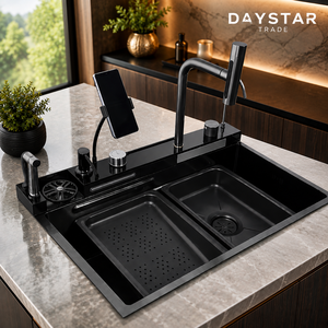 Évier de cuisine rectangulaire Daystar Trade en acier inoxydable 304, à montage sous plan, surface brossée, fait main, avec robinet à quatre trous - Product Image 2