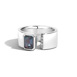 Emerald Cut Green Gemstone Engagement Ring Bezel Set 9mm Wide Open <b>Gap</b> Cigar Solitaire Accent Bands For Women 14K Gold Wholesale - Product Image 3