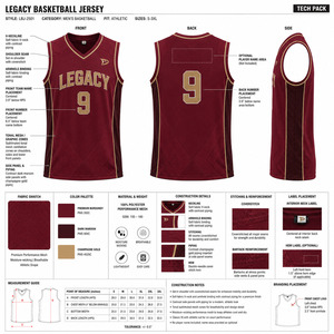 Legacy Basketball Jersey V-Neck Tank Top Men's Adult 360gsm 100% Polyester Mesh Breathable <b>Athletic</b> Apparel - Product Image 5