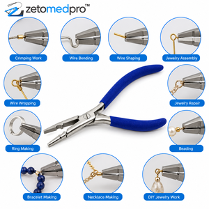 Alicates de crimpado de doble resorte de superficie plana de 7 pulgadas, herramienta de doblado de alambre de joyería de acero inoxidable de punta plana Zetomed Pro - Product Image 2