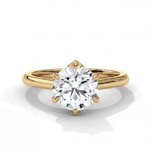 Anillo de Compromiso Solitario de Lujo con Diamante Cultivado en Laboratorio de 3 Quilates, Corte Brillante Redondo, en Oro de 14K, con Seis Puntas Tipo Catedral, para Mujer - Product Image 1