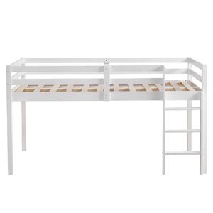 Elevated Twin Pine Wooden Bed with Cross Bracing Straight Ladder White Finish - Product Image 4