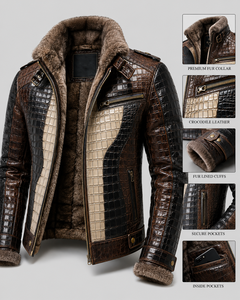Veste en cuir PU gaufré crocodile pour homme, style motard, col montant, fermeture éclair, coupe ajustée, pour l'automne - Product Image 5
