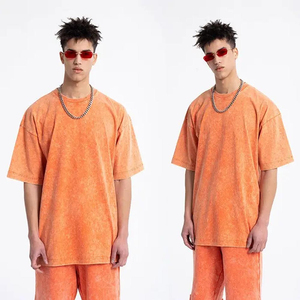 Men's <b>Acid</b> Washed Sun Faded T-Shirts Custom Logo Print Blank <b>Drop</b> Shoulder Heavy GSM 100% Cotton Worsted Fabric 220gsm - Product Image 2