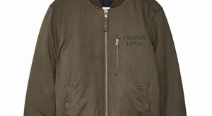 Blouson bomber vert olive personnalisé pour homme, fermeture éclair sur le devant, col rabattable, couleur unie, mélange de polyester et de coton, vêtement d'automne - Product Image 5