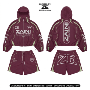 ZAINI ชุดกันลมฤดูหนาวสำหรับผู้ชาย ผ้าโพลีเอสเตอร์พรีเมียม 300 กรัม มีฮู้ด แห้งเร็ว สีแดงเลือดหมู ดีไซน์แผงตัดกัน ผ้าไหม - Product Image 1
