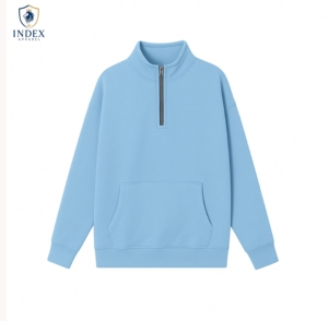 Sudadera de Forro Polar Azul Claro para Mujer, Marca Index Apparel, con Cierre de Cremallera de un Cuarto, Manga Larga, Corte Regular, Cuello Alto, Estilo Casual para Otoño - Product Image 1