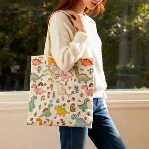 Custom <b>Print</b> Logo <b>Extra</b> <b>Large</b> Casual Cotton Canvas Reusable Handled Tote Bag Shoulder Closure for Supermarket Shops Beach Use - Product Image 2