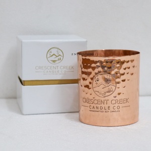 Customized Handmade Copper Candle Container Hammered Metal Votive Vessels Jars Lid Decorative Scented 18 Oz <b>Heat</b> Resistant Matte - Product Image 2