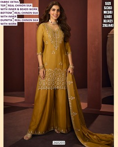 Saanvi Bandhani Embroidered Traditional Wedding Diwali Party Glow Mirror Chinon Silk Quick Dry Kurta / <b>Kurti</b> Floor-Length - Product Image 2
