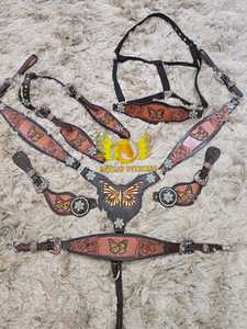 Sillín Western de Cuero Genuino con Grabado de Mariposa Personalizado, Conjunto Completo de Brida y Pechopetral Inglés/Western, Duradero y Ligero - Product Image 4