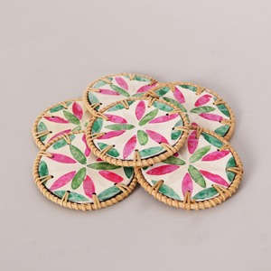 Rattan pearl inlay <b>coaster</b> set cheap price <b>coasters</b> <b>for</b> beer teacup decorative <b>drink</b> trivet - Product Image 4