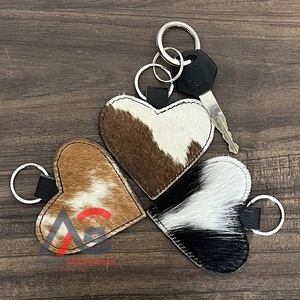 OEM ODM Wholesale Hair on Cowhide <b>Leather</b> Heart Shaped <b>Keychain</b> Western Real Genuine <b>Leather</b> Key Fob Gift Accessory for Unisex - Product Image 1