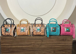 Multifunctional Large Capacity Floral Hand Tooled Leather Duffel Bag Genuine Cowhide Leather Travel Mini Speedy Bag for Women's - Product Image 4