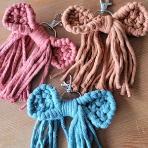 Colorful Bow Shape Macrame Key Chain Handmade Rainbow Rope Bag <b>Charm</b> Cute Aesthetic <b>Keyring</b> Accessory From India - Product Image 1